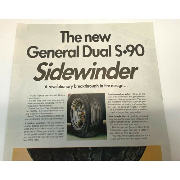 Vintage 60s Print Ad General Tire Dual S-90 Sidewinder Automotive Retro - Picture 4 of 6
